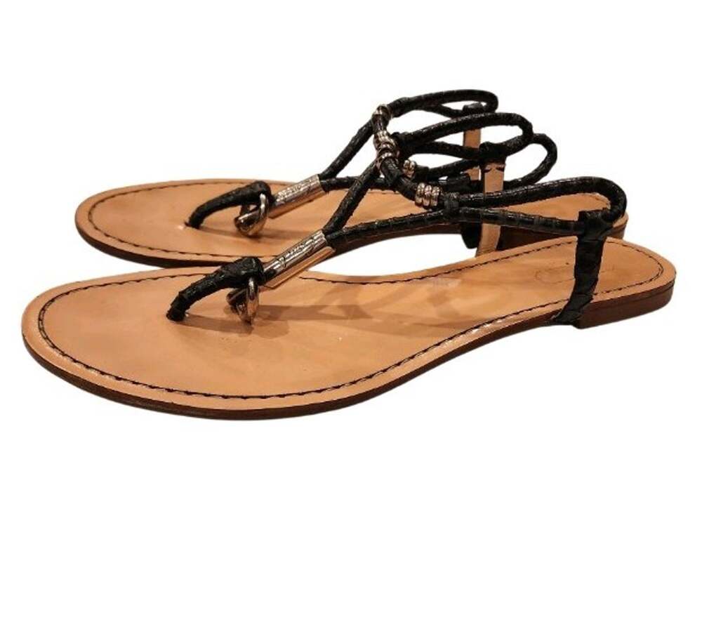 Women's Coach Black Leather Strappy Flat Sandal Size 7.5